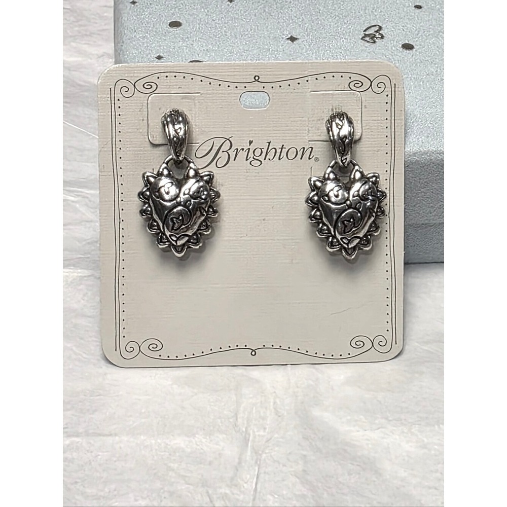 Brighton‎ Silver Tone Ornate Puffy Heart Drop Dangle Post Earrings 1 Inch